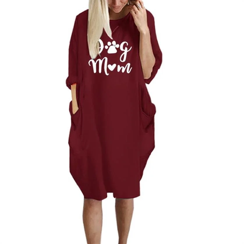 

Summer Women's Dress 2021 Harajuku With Pocket Women Plus Size Dress DOG MOM Letters Print Casual Women Pullover Dress