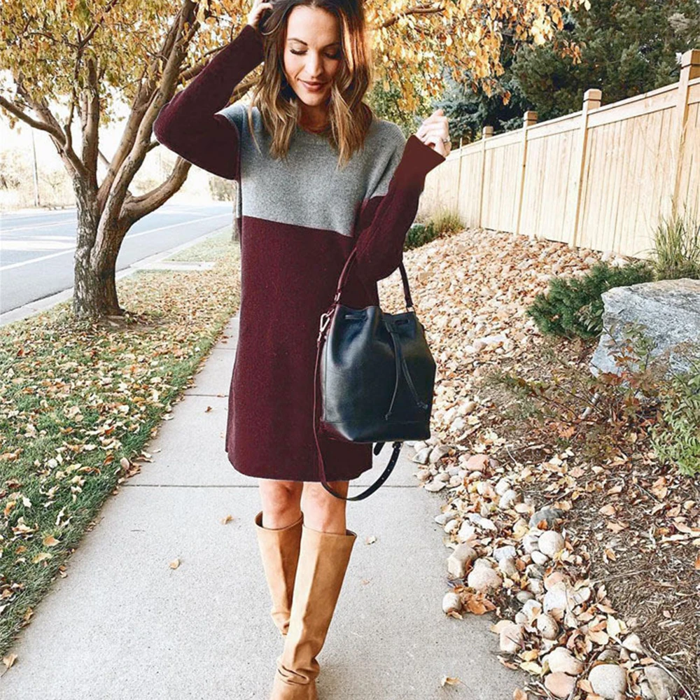 

JIAYAN Sweater Dress New Stitching Vintage Loose Large Size Sexy Dress O-neck Long Sleeves 2020 Autumn Winter Women's Clothing