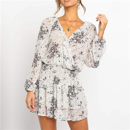 Белый Летнее свободное многослойное плиссированное платье в стиле Boho-Chic, мини-платье для отдыха, женские платья, романтичное шифоновое платье с присборенной талией для женщин - Цвет: Белый