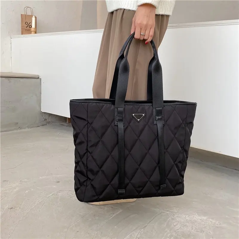 New Fashion Trend Women's Tote Bag Rhombus Check Shoulder Bags Large Capacity Female Handbag High Quality Nylon Shopping Bag