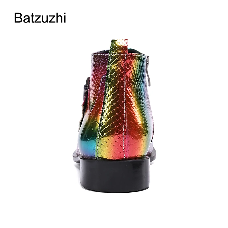 Batzuzhi новый дизайн мужские ботинки кожаные ботильоны с острым металлическим