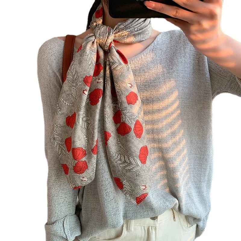 

Silk Bag Scarf Fashion Print Square Lady Hair Foulard Female Head Band Women Bandana Neckerchief Large Hijab New Scarves Summer