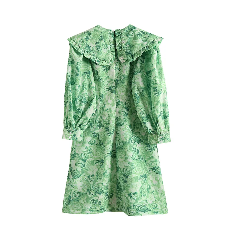 

Woman Ganni Green Rose Print Peter Pan Puff Sleeve Mini Dress