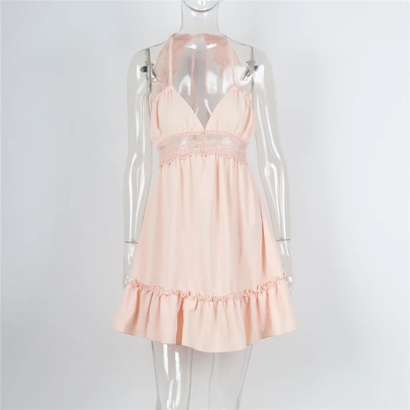 

American women sexy dresses halter strap high waist lace-up long skirt 2021 new hot style mini dress young women summer LYQ036