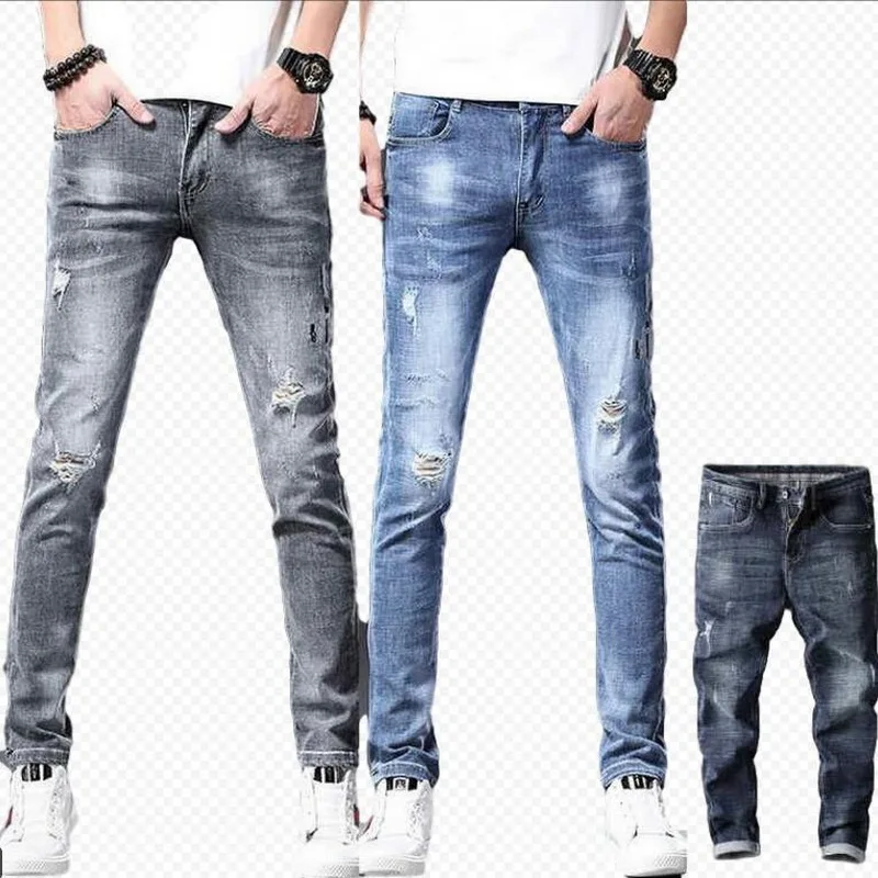 More Styles  Men Jeans Male Hole Jeans Pants Feet Slim Men Casual Jeans Slim Stretch Jeans Classic Denim Pants