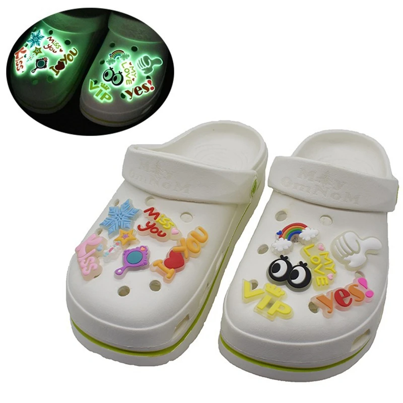 1 Pcs Luminous Croc Charms Accessories Fashion Soft PVC Shoe Buckle Fluorescent Shoes Accesories Kids Cartoon Charms Design