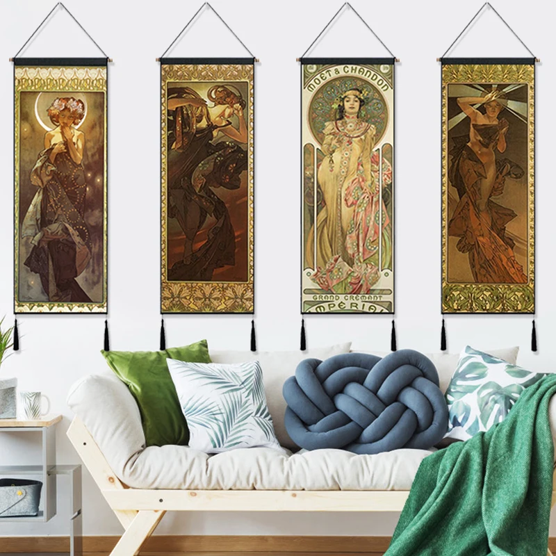 Луна цветок богиня Альфонсе Мария муча подвесная ткань хлопковые линии картины