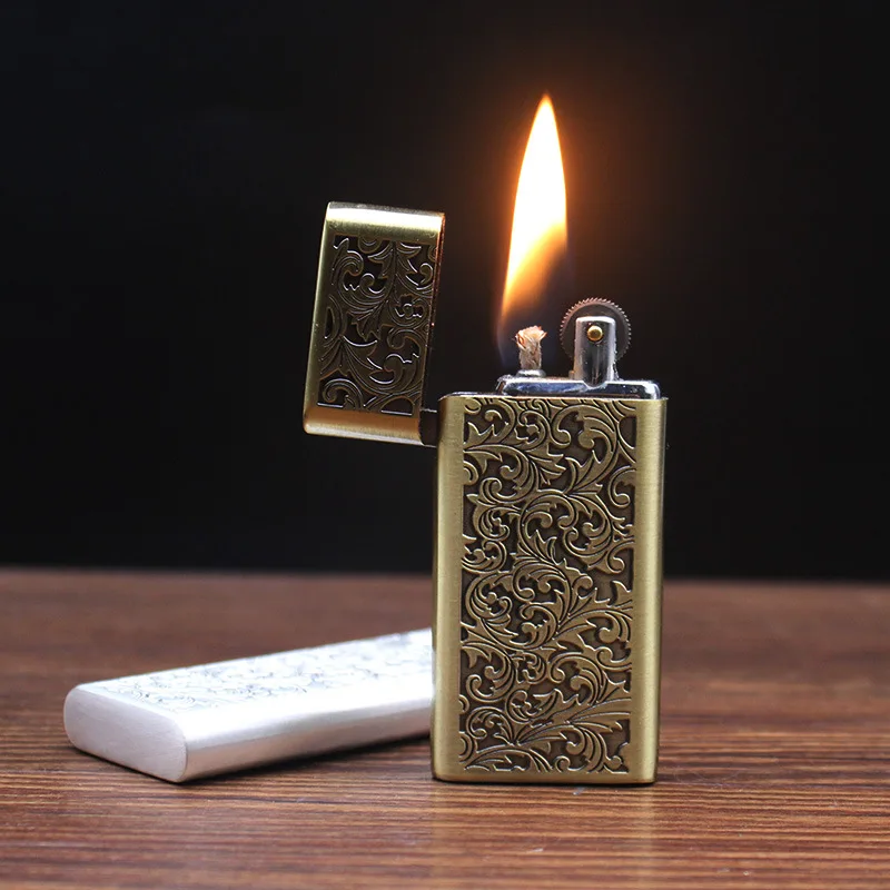 

Grinding Wheel Gasoline Flint Lighter Free Fire Cigarette Lighter Retro Ultra Thin Metal Kerosene Oil Windproof Gadgets For Men