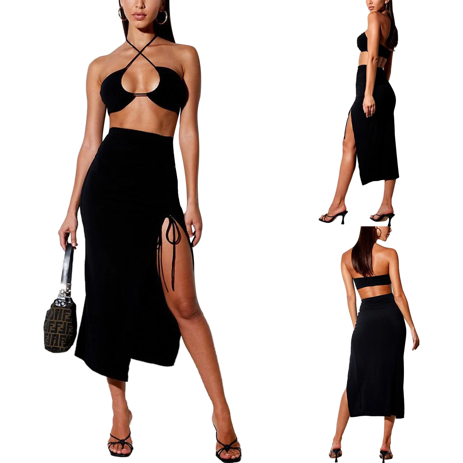 

Юбка-карандаш Женская средней длины с разрезом, пикантная элегантная облегающая пикантная уличная одежда с рюшами и завышенной талией, веч...