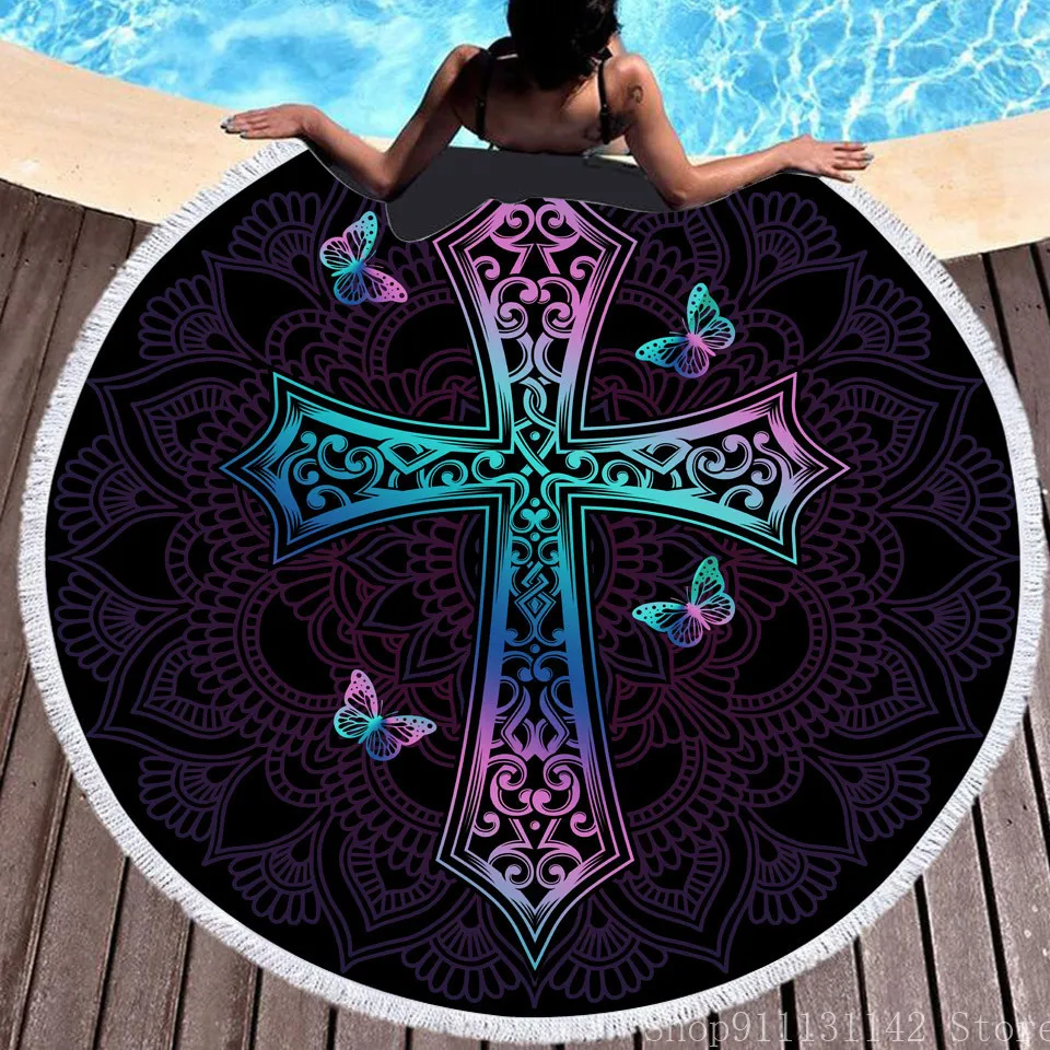 Стильное богемное Единорог 3D принтованные летние круглое пляжное полотенце для