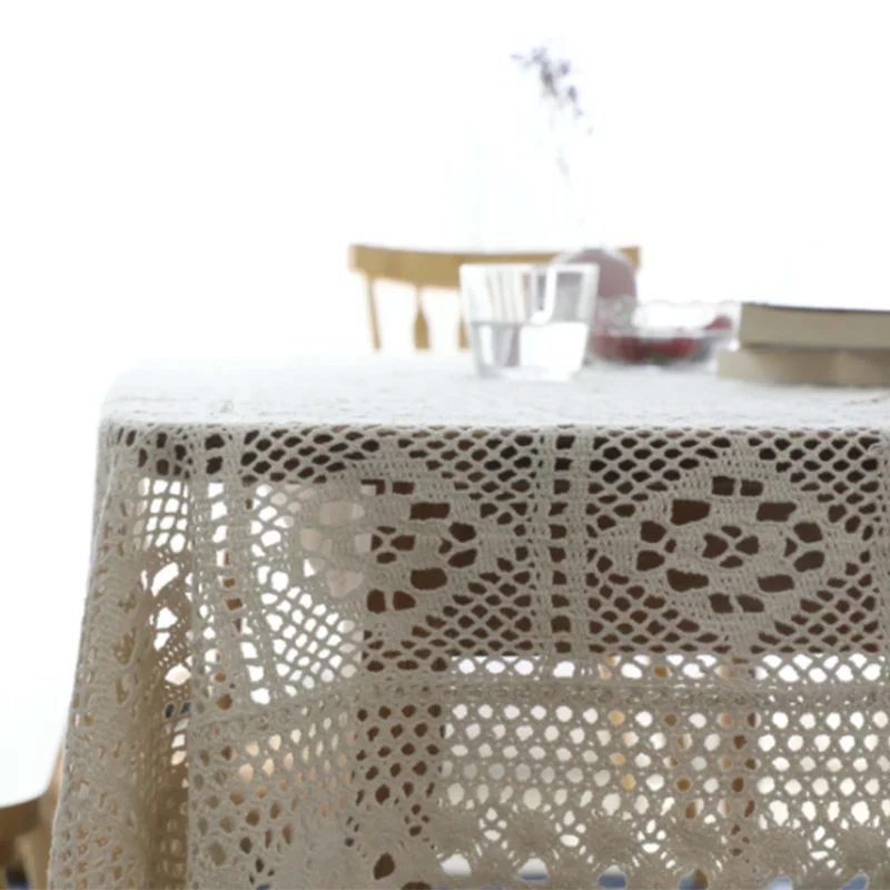 

1 Pcs Hollow Decorative Table Cloth Lace Tablecloth Rectangular Tablecloths Dining Table Cover ,140X160cm,Beige