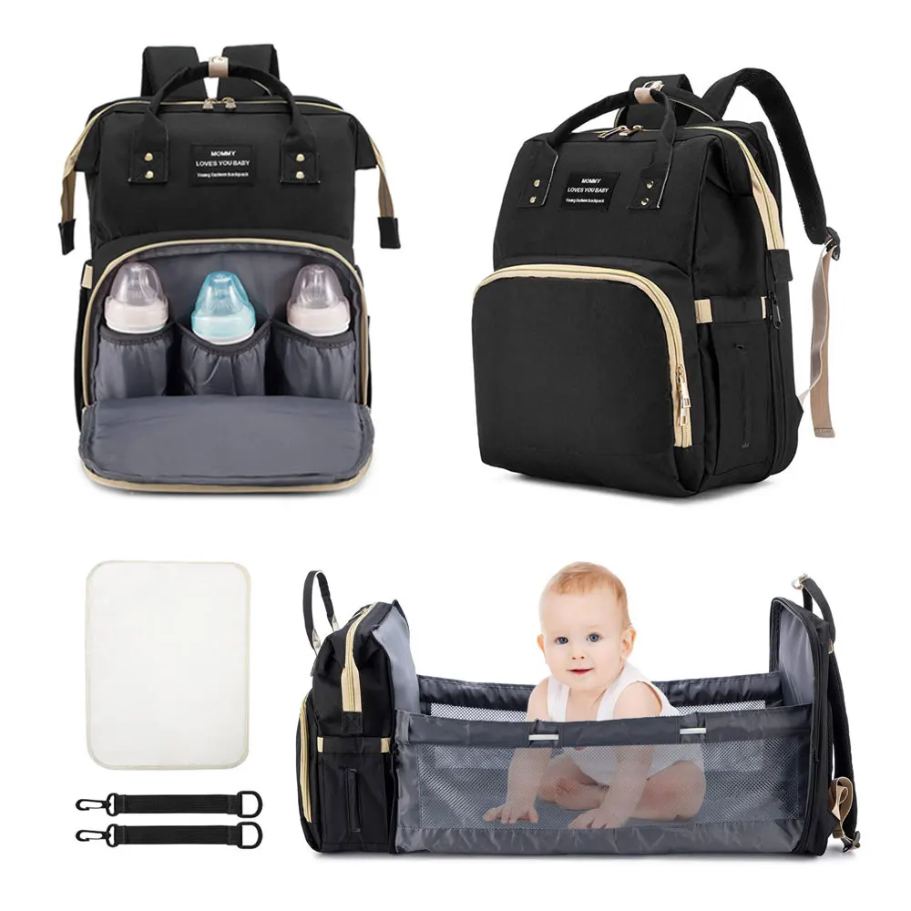 

Baby Diaper Bag Multifunctional Backpack Travel Bed with Nappy Changing Pad Large Capacity Maternity Bag Stroller Organizer