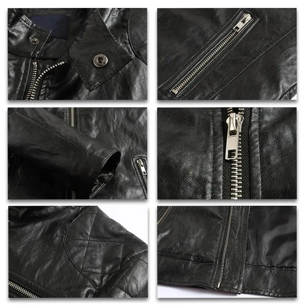 Мужская кожаная куртка с воротником стойкой из искусственной кожи|Куртки