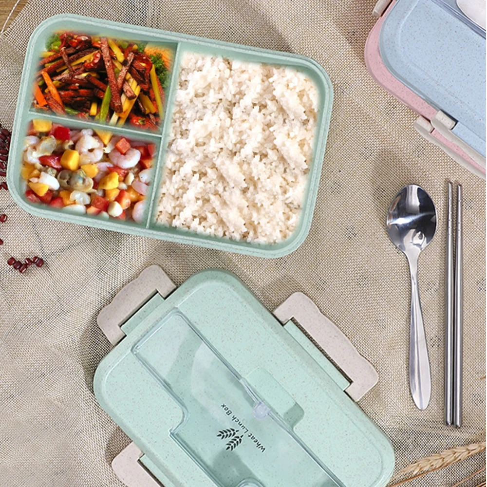 

Microwave Lunch Box Wheat Straw Dinnerware Food Storage Container Children Kids School Office Portable Bento Box Lunch Bag