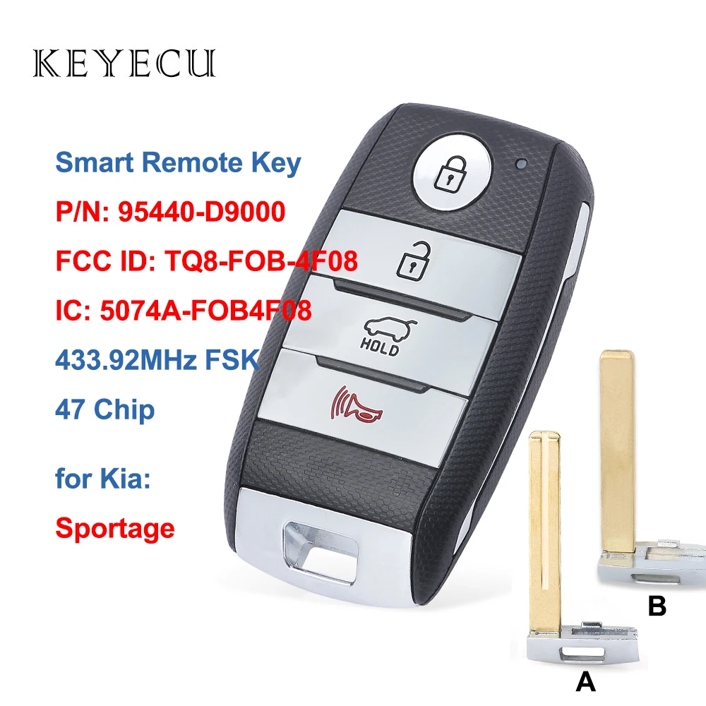 Keyecu 95440-D9000 умная фотосессия 4 кнопки FSK 433 92 МГц ID47 для Kia Sportage 2016 2017 95440D9000 |