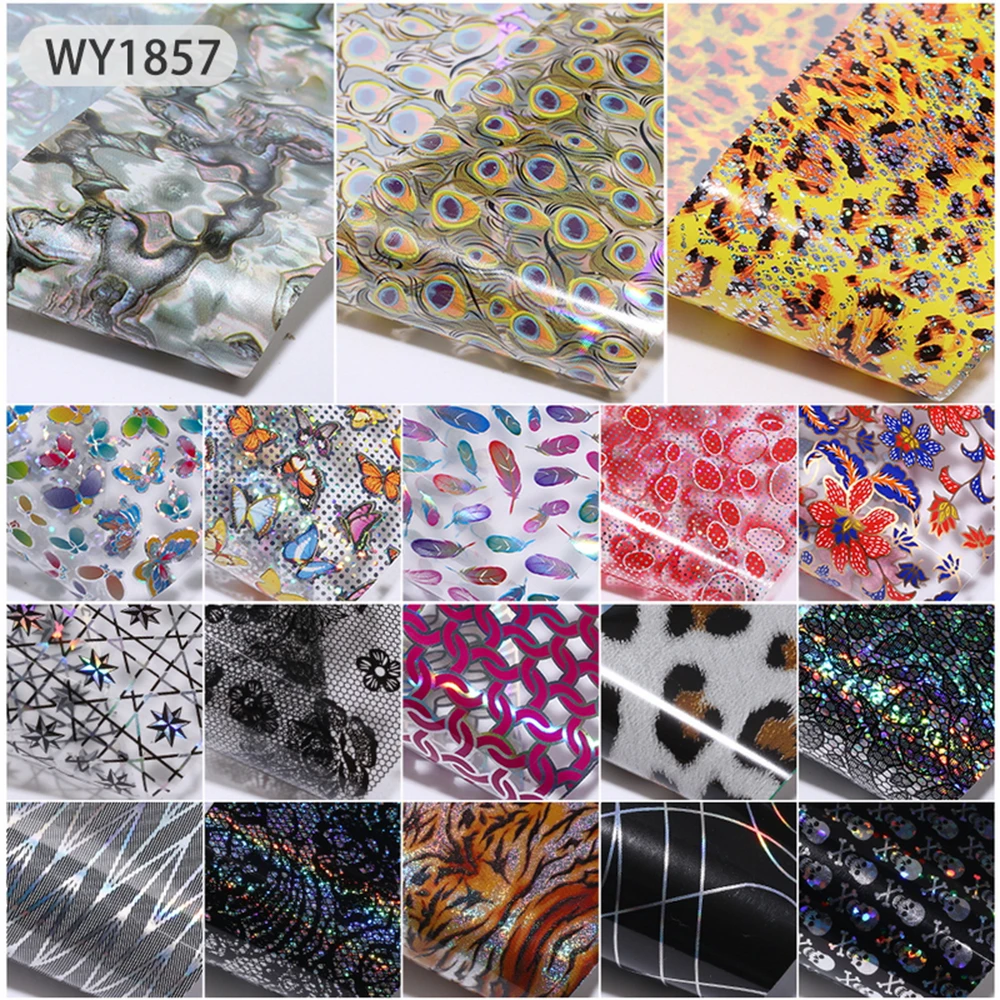 Голографическая переводная наклейка для ногтей 18 шт. смешанный дизайн 4*20