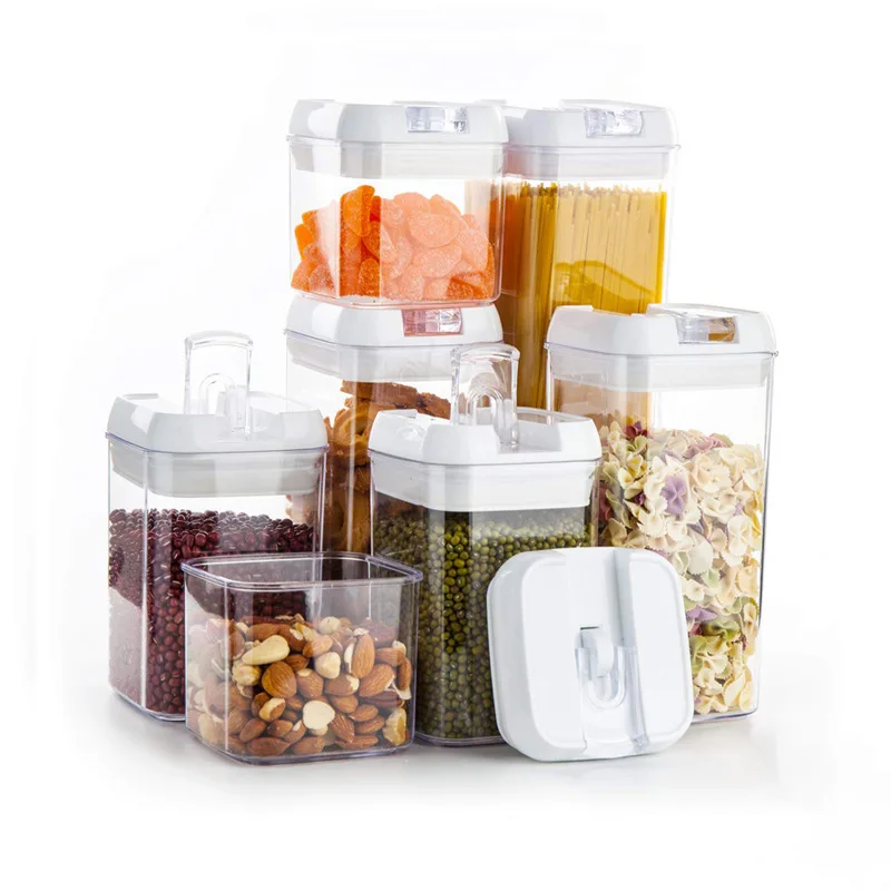 

7Pcs Plastic Food Storage Container Jar Set with Lid Kitchen Bulk Sealed Cans Refrigerator Multigrain Tank Container for Cereal