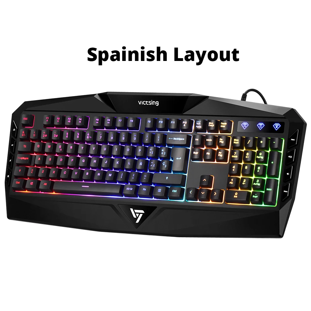 Spainish Keyboard Оригинальная игровая клавиатура VicTsing PC225, RGB клавиатура с подсветкой, эргономичный дизайн, механическое ощущение, 19 ключей против привидений, 8 мультимедийных клавиш, проводная usb-клавиатура для геймера, ноутбука, компьютера - Цвет: Spainish Keyboard