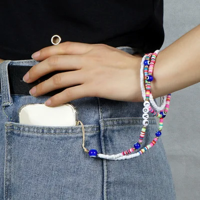 

Cell Phone Lanyard Candy Color Acrylic Crystal Beads ins lanyard chain bag Straps Chains Bracelet for Women Jewelry Gifts