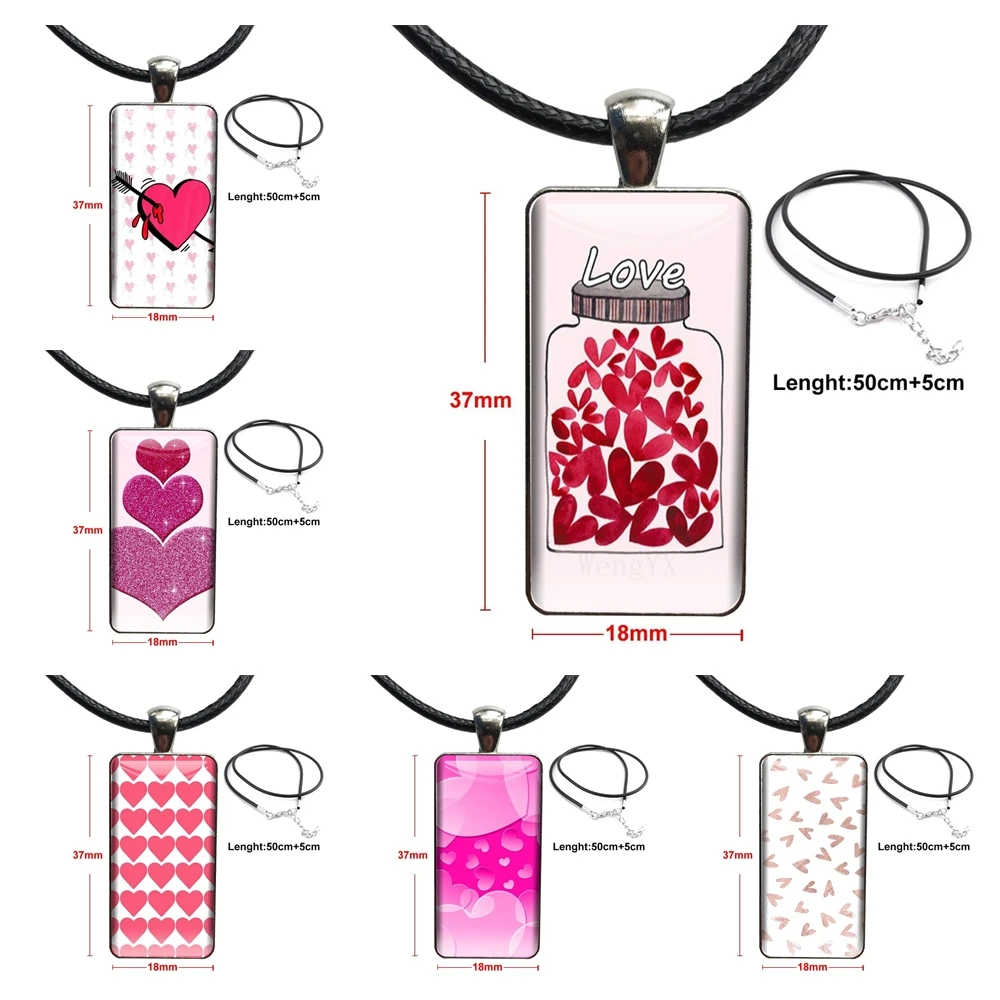 Женское колье с кабошоном, длинное ювелирное изделие с красными и розовыми полосками в форме маленького сердца со стальным покрытием