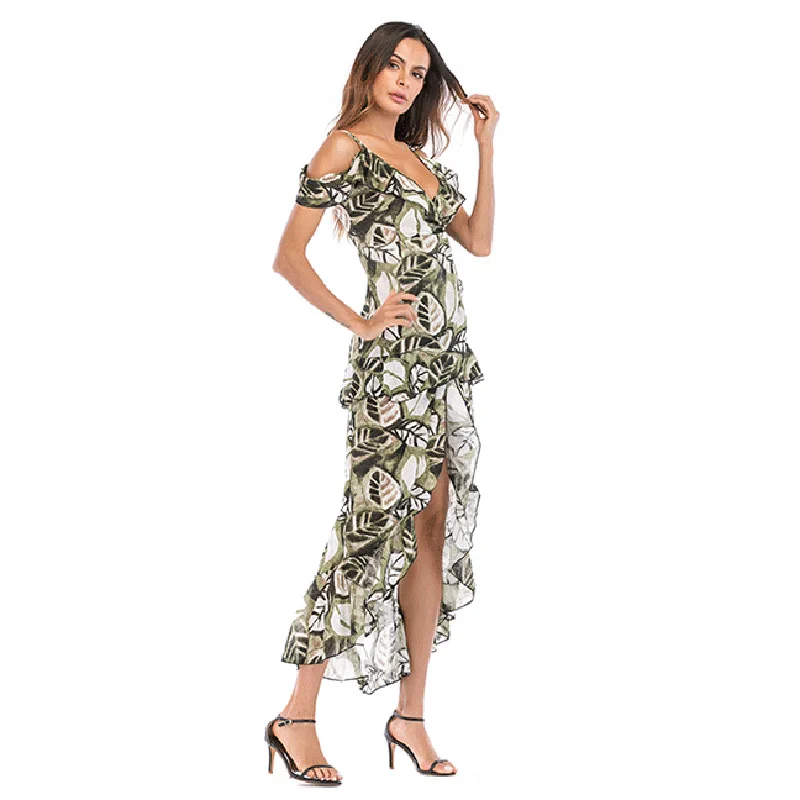 Женское шифоновое пляжное платье макси без рукавов с V образным вырезом|Женские