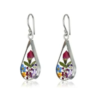 chic silver color unique water drop dried flowers hook earrings for banquet