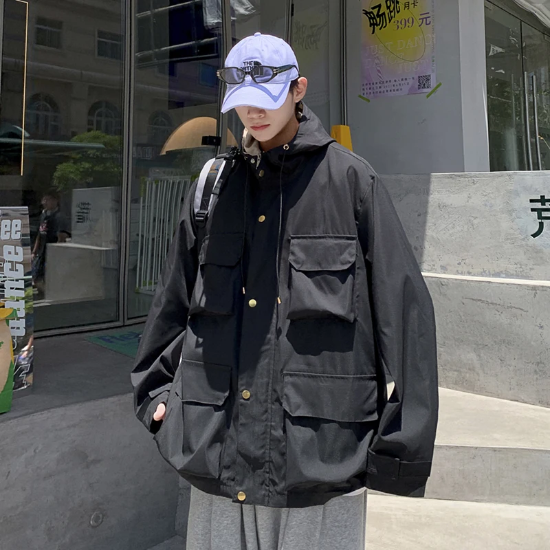 

Men's Hooded Jacket 2021 Autumn Waterproof And Windproof Pocket Men Outdoor Casual Korean Style Bomber Jacket Men