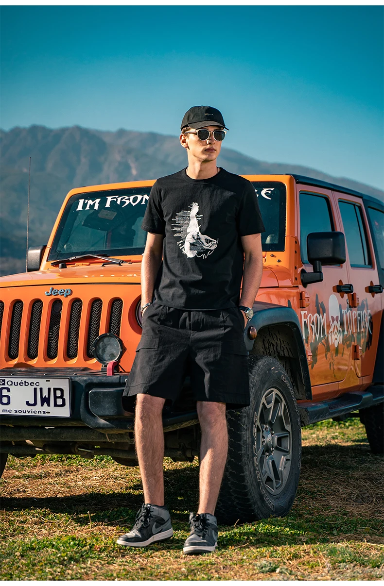 

2124 Men's trend cotton round neck half-sleeved youth casual creative printing short-sleeved T-shirt