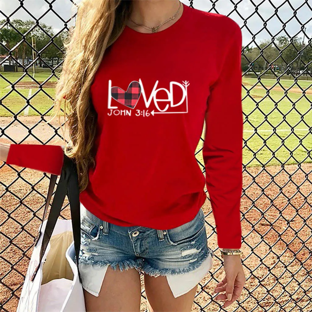 

Long Sleeve Women Casual T-shirts 2022 Valentine's Day O Neck Letter Print T-shirts For Ladies Fashion Loose Tee Tops T-shirt#H