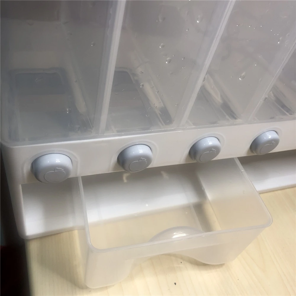 

6 Grids Wall Mounted Food Storage Box Plastic Clear Container Set with Pour Lids Kitchen Storage Bottles Jars Dried Grains Tank