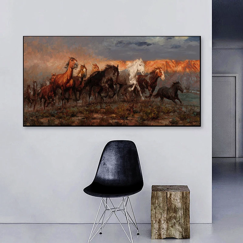 Modern Painting A Group of Colorful Running Horse Animals Prints on Canvas Wall Art Posters Artistic Picture for Living Room | Дом и сад