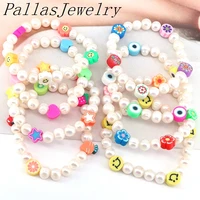 8pcs freshwater pearl jewelry bracelets women polymer clay smiley star flower bracelet summer beach 2021 handmade