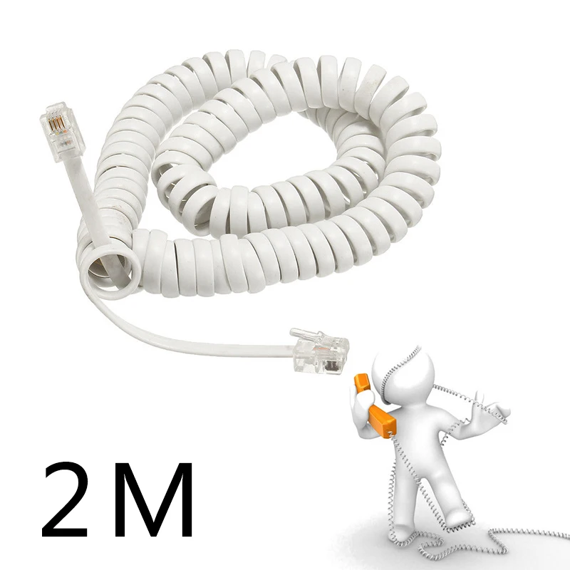 

Stretching 2M Coiled Telephone Handset Cable RJ10 Phone Lead Extension Curly Spring Telephone Cord Cable RJ10 Plug Connector