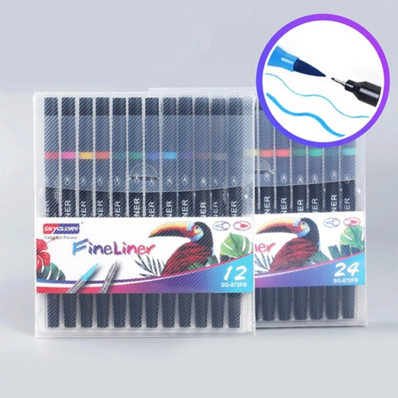 

12/24Pcs Dual Tip Flexible Color Brush Fineliner Tips Art Pen Watercolor Effects Markers Set for Lettering Drawing Coloring Scho