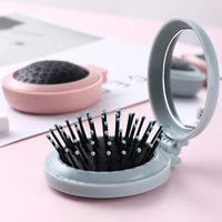 massage folding hair comb travel portable mini round detangling hair care brush with mirror accessories women stytling tool