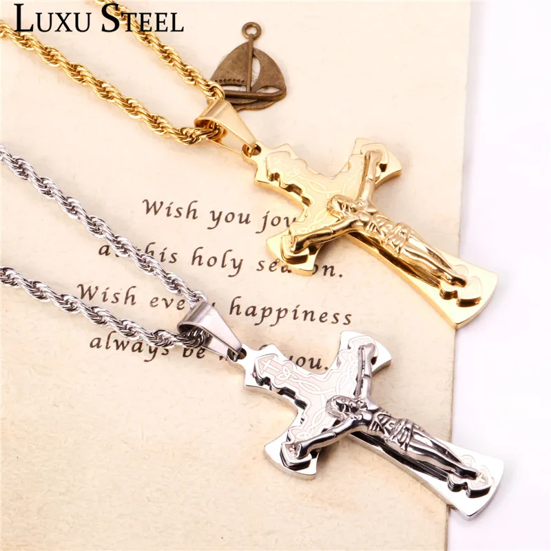 LUXU стальные Религиозные ювелирные изделия из нержавеющей стали крест кулон