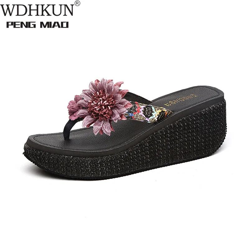 

WDHKUN Hot sale 2021 Slippers Women Ladies Fashion Wedges Flower Loafer Causal Shoe Beach Slipper Sandals Flip Flops Women Beach