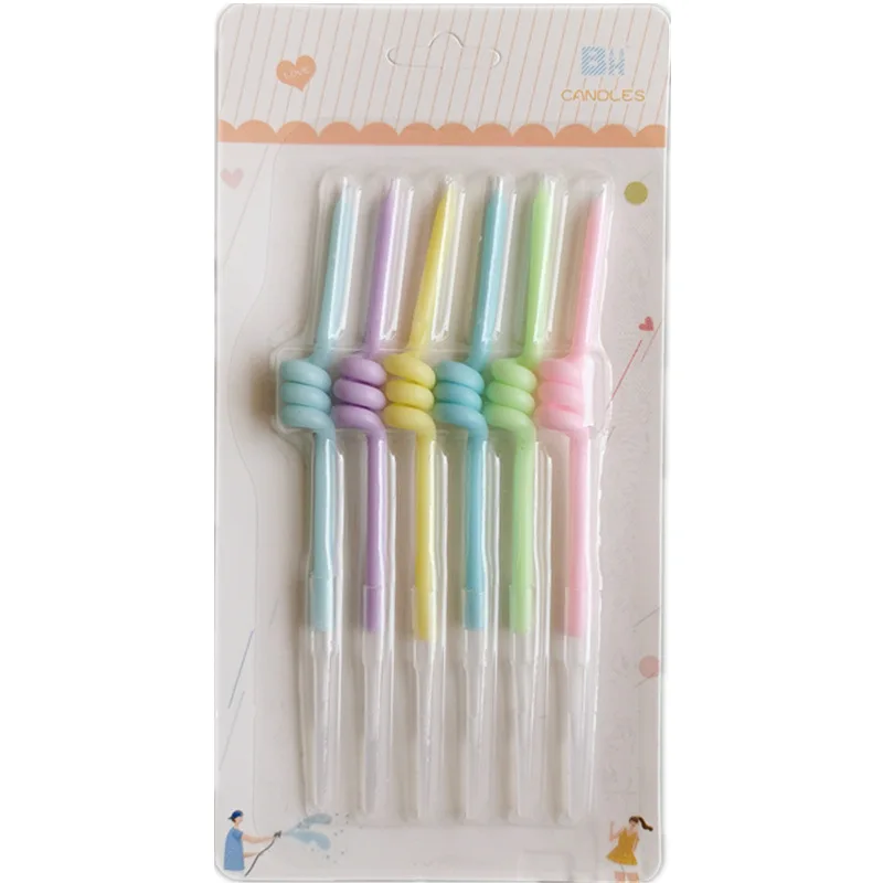 

6PCS Birthday Cake Candles Curve Thread Rainbow Candle Kids Birthday Cake Decoration Favor Supplies Party Festival Cake Candles