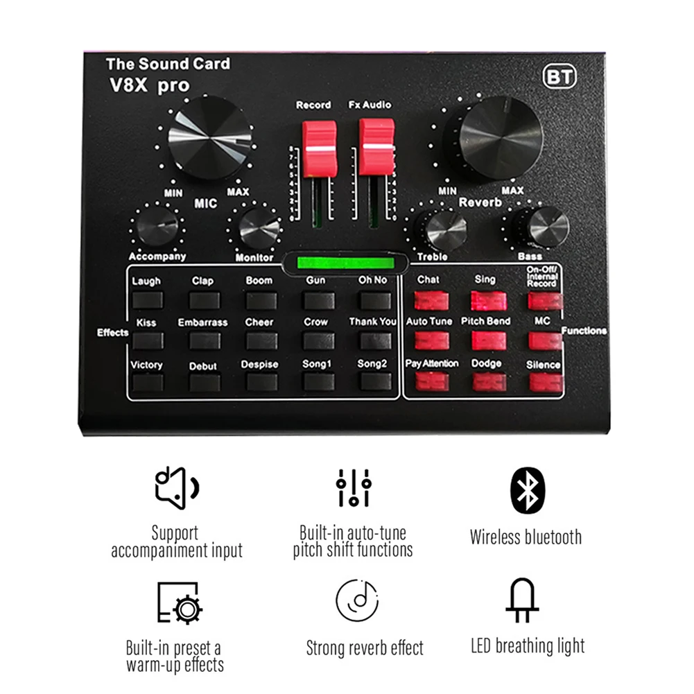 Звуковая карта V8X Pro конденсаторный микрофон с поддержкой Bluetooth для прямой