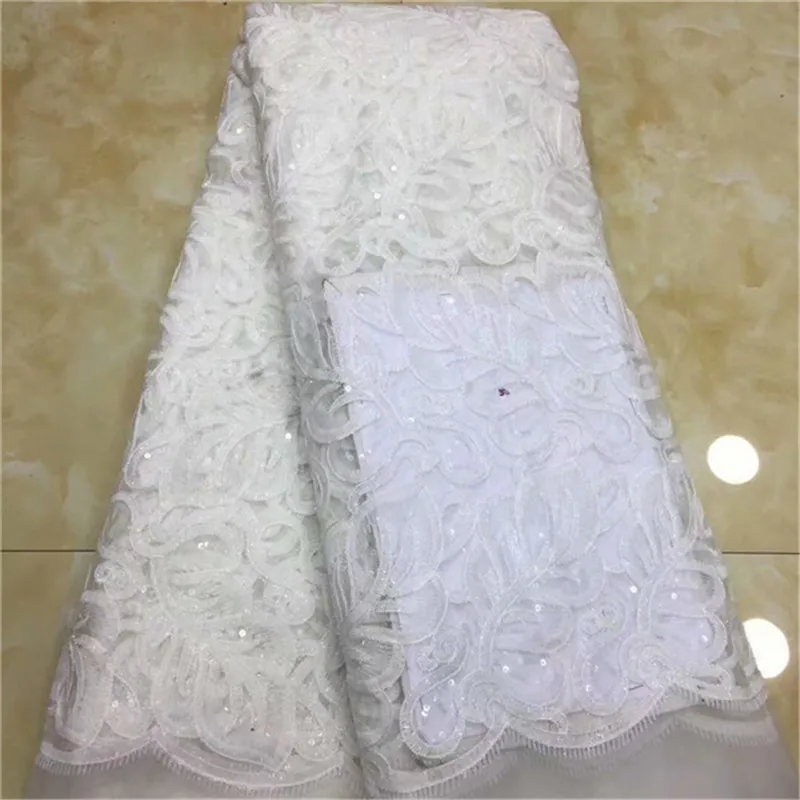 Высокое качество африканская кружевная ткань с белые блестки цветные ткани