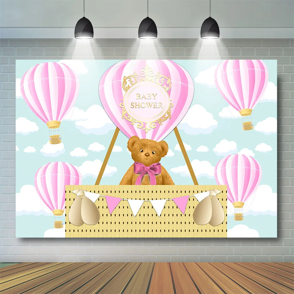 

Baby Shower Photography Backgrounds For Photo Studio Cute Bear Ballon Colorful Sky Newborn Baby Photo Backdrops