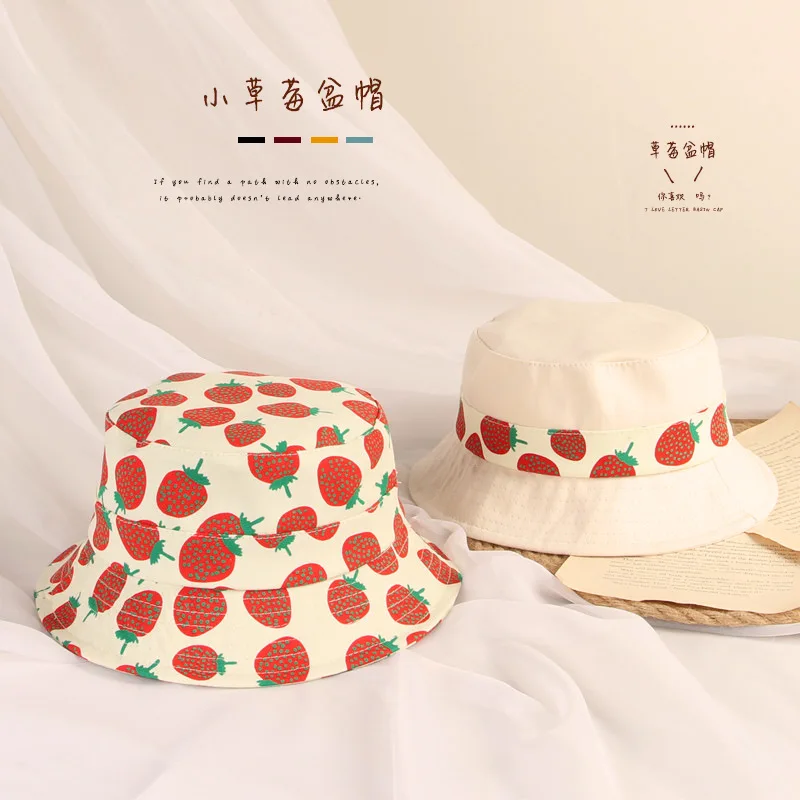 

2021 Children's Spring Cartoon Strawberry Bucket Hat Fisherman Casual Hat