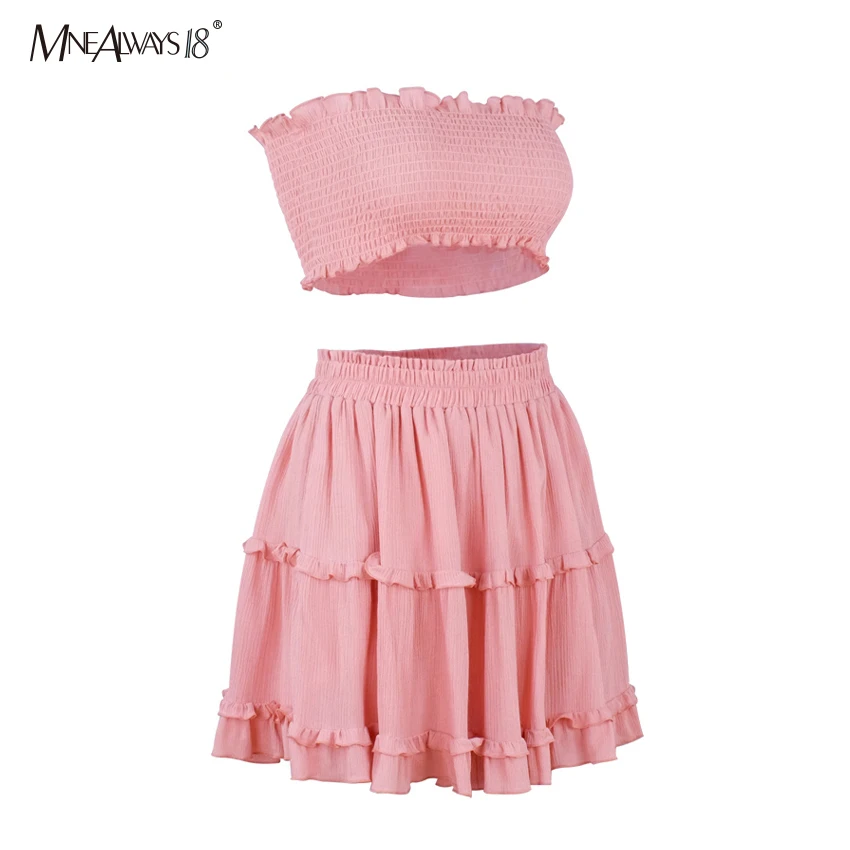 Mnealways18 розовый комплект из 2 предметов без бретелек летняя юбка с высокой талией и