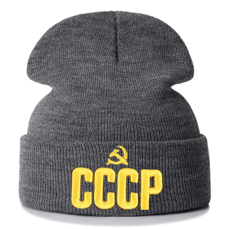 Новинка CCCP шапочка 3D золотая вышивка Повседневная зимняя шапка для мужчин и женщин теплая вязаная шапка сплошной цвет уличная унисекс шапка бини шапка