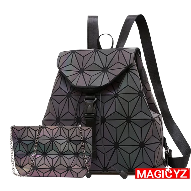 MAGICYZ женский лазерный Светящийся рюкзак Геометрическая сумка на плечо складные школьные сумки для девочек-подростков голографический мешок dos - Цвет: hexagon Chain 2ps