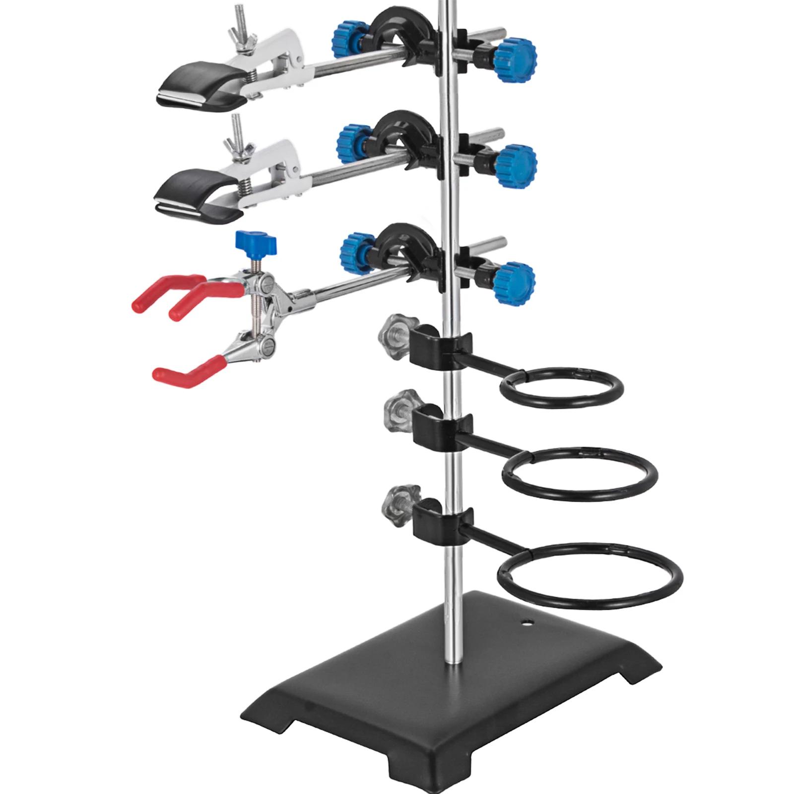 

VEVOR 8.1"x5.7"Solid Laboratory Grade Metalware Set 3 Round Hoops Support Stand Iron Material Clamp Flask Condenser 60cm