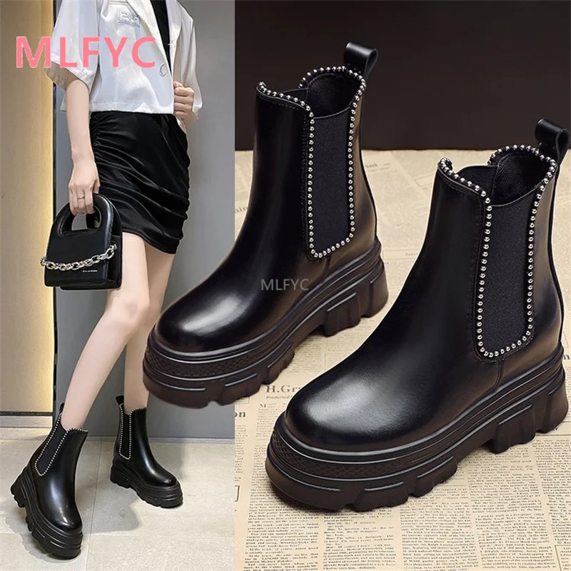 

Fashion small short boots women 2021 autumn and winter new smoke tube Martin boots tide increase thick-soled Chelsea boots