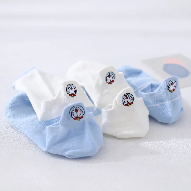 Носки лодочки женские Doraemon Catoon милые хлопковые носки белые тонкие дышащие летние