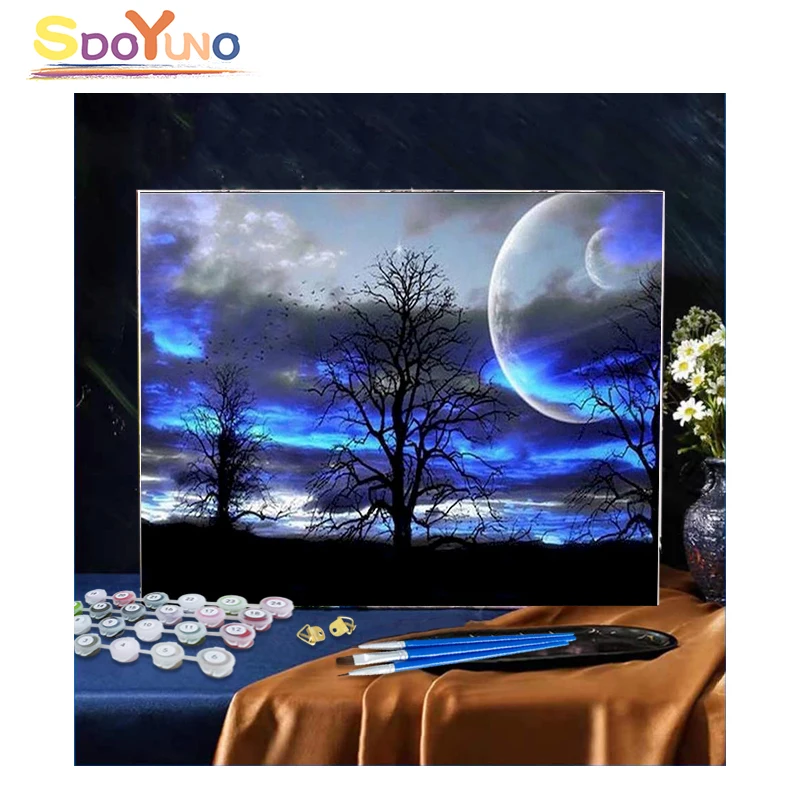 

SDOYUNO Oil Paint By Numbers Dark Forest Paintings On Canvas With Frame Coloring For Drawing Adults Picture Decoration Gift