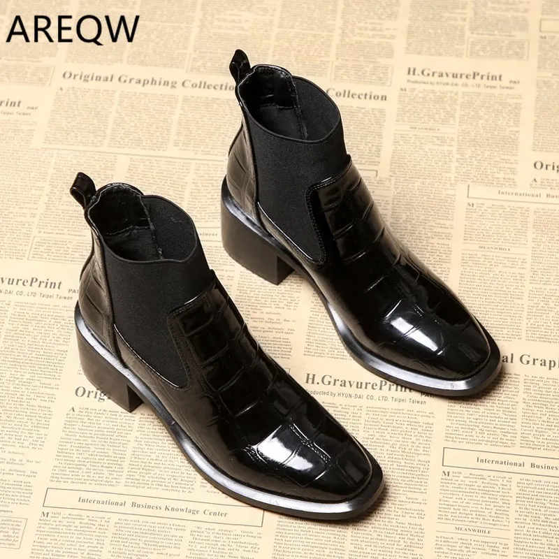 Женские ботильоны ботинки martin г. Осенние и зимние повседневные туфли с квадратным носком Модные женские ботинки